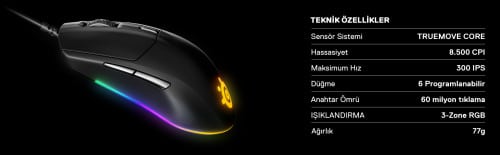 RATO GAMING Steelseries Rival 3 8500 DPI Preto