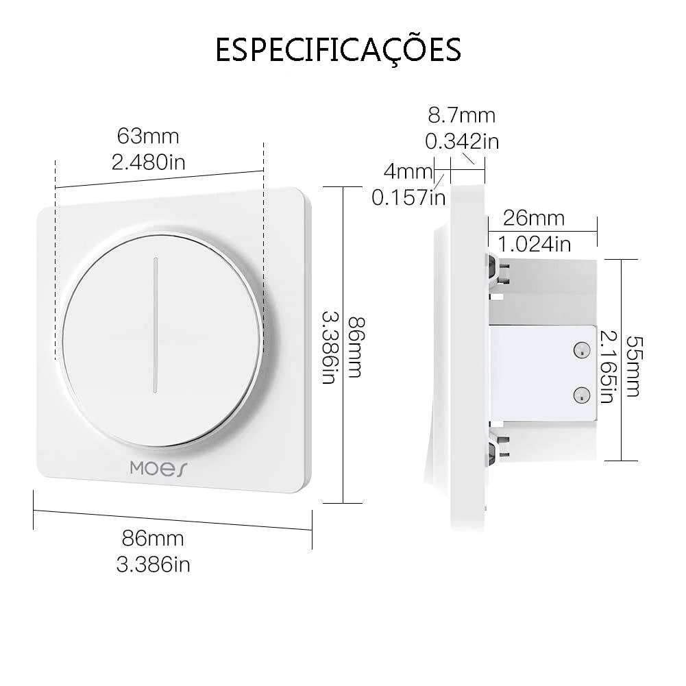 Interruptor Dimmer Touch Wi-Fi + RF433 DO3