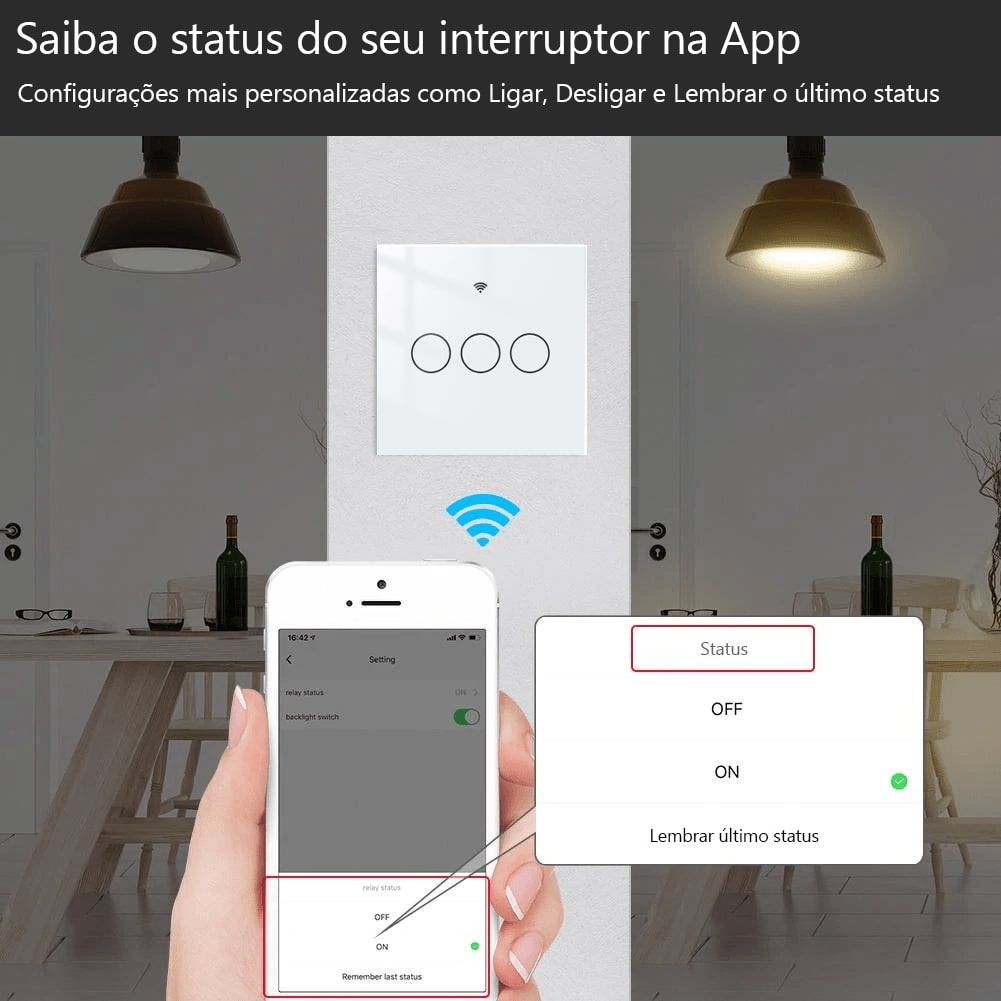 Interruptor de Parede Touch Vidro Wi-Fi+RF433 DO3