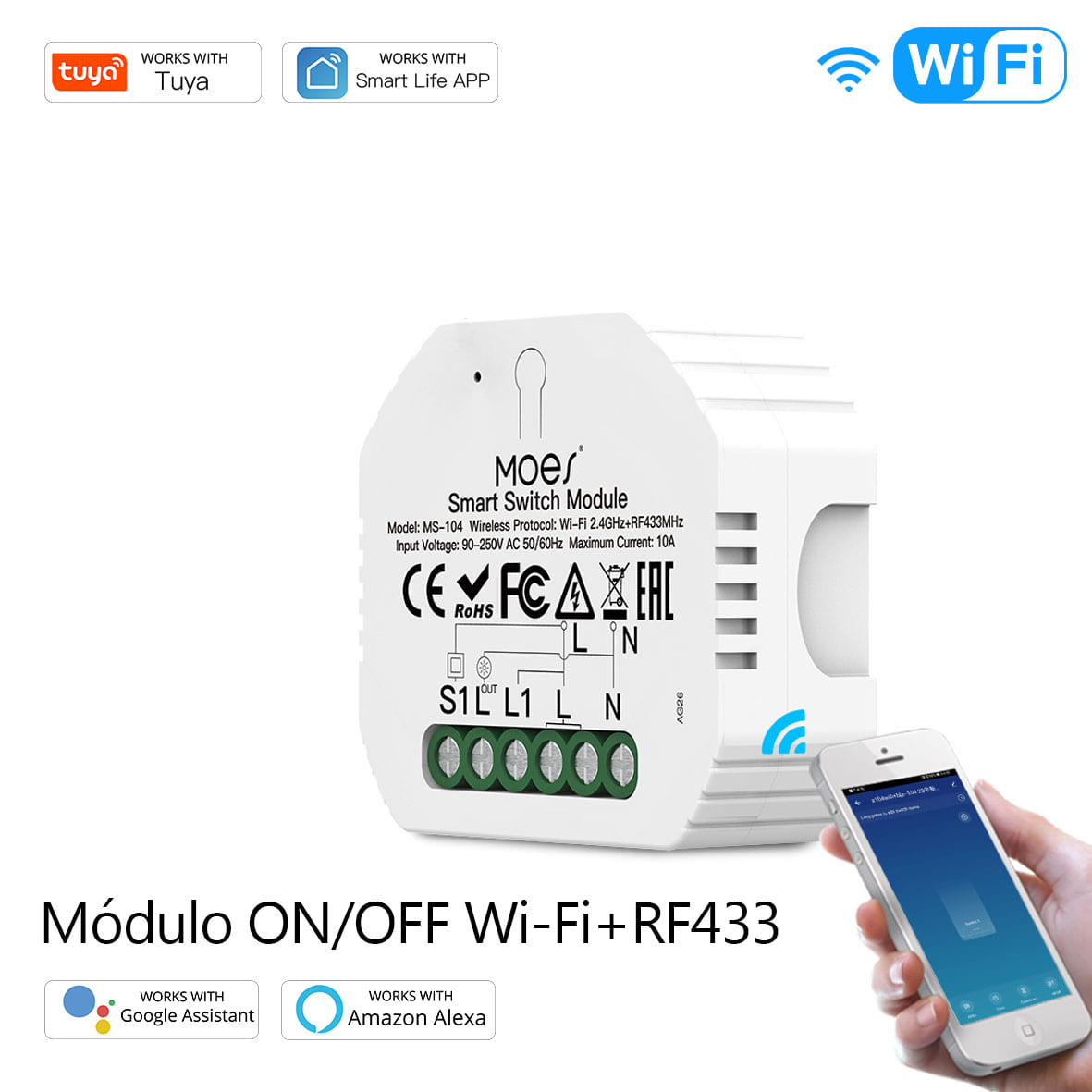 Módulo 1 canal Wi-Fi+RF433 DO3