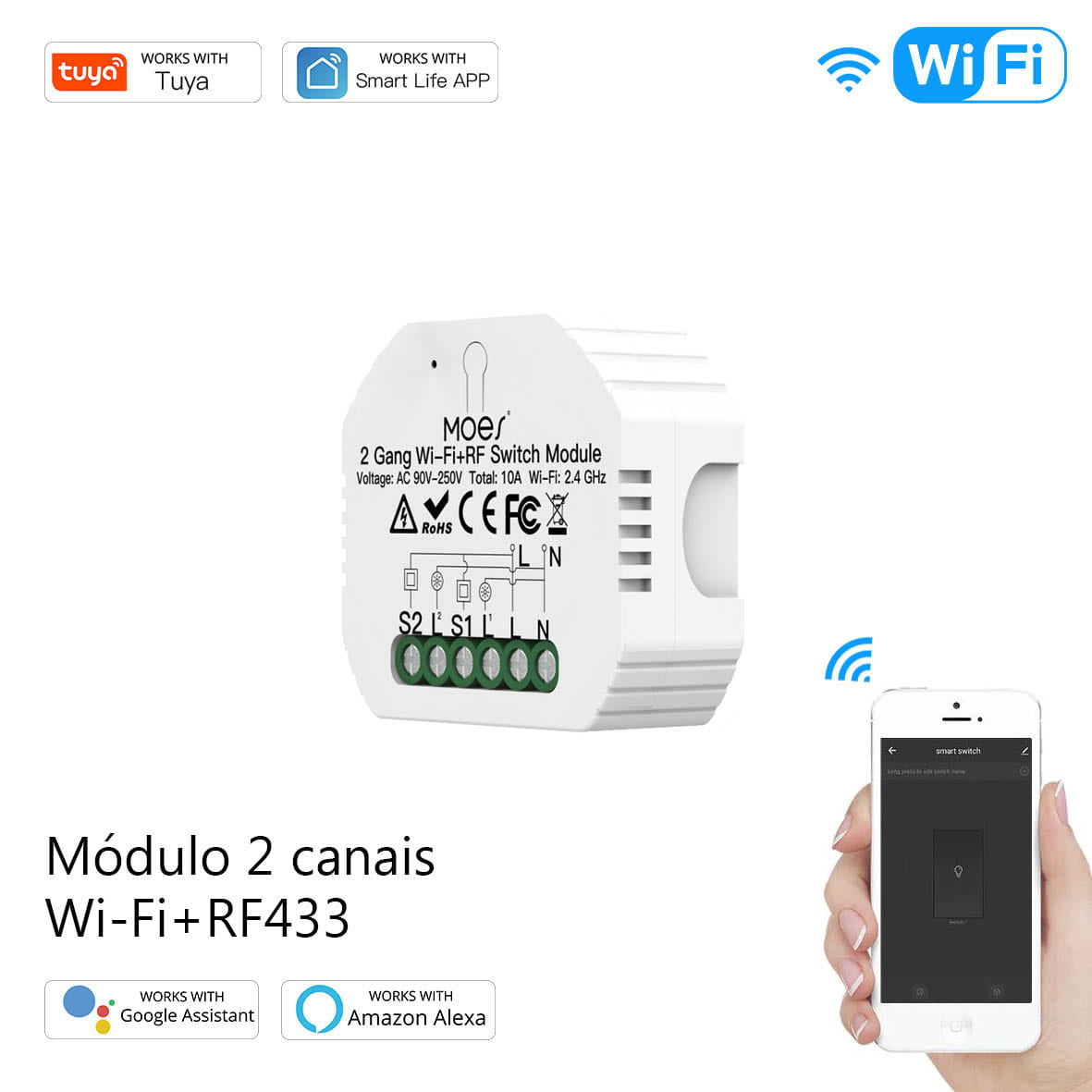 Módulo 2 canais Wi-Fi+RF433 DO3