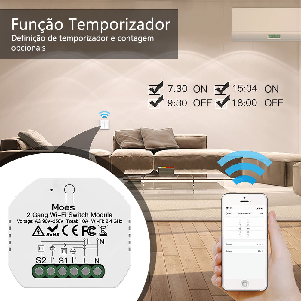 Módulo 2 canais Wi-Fi+RF433 DO3