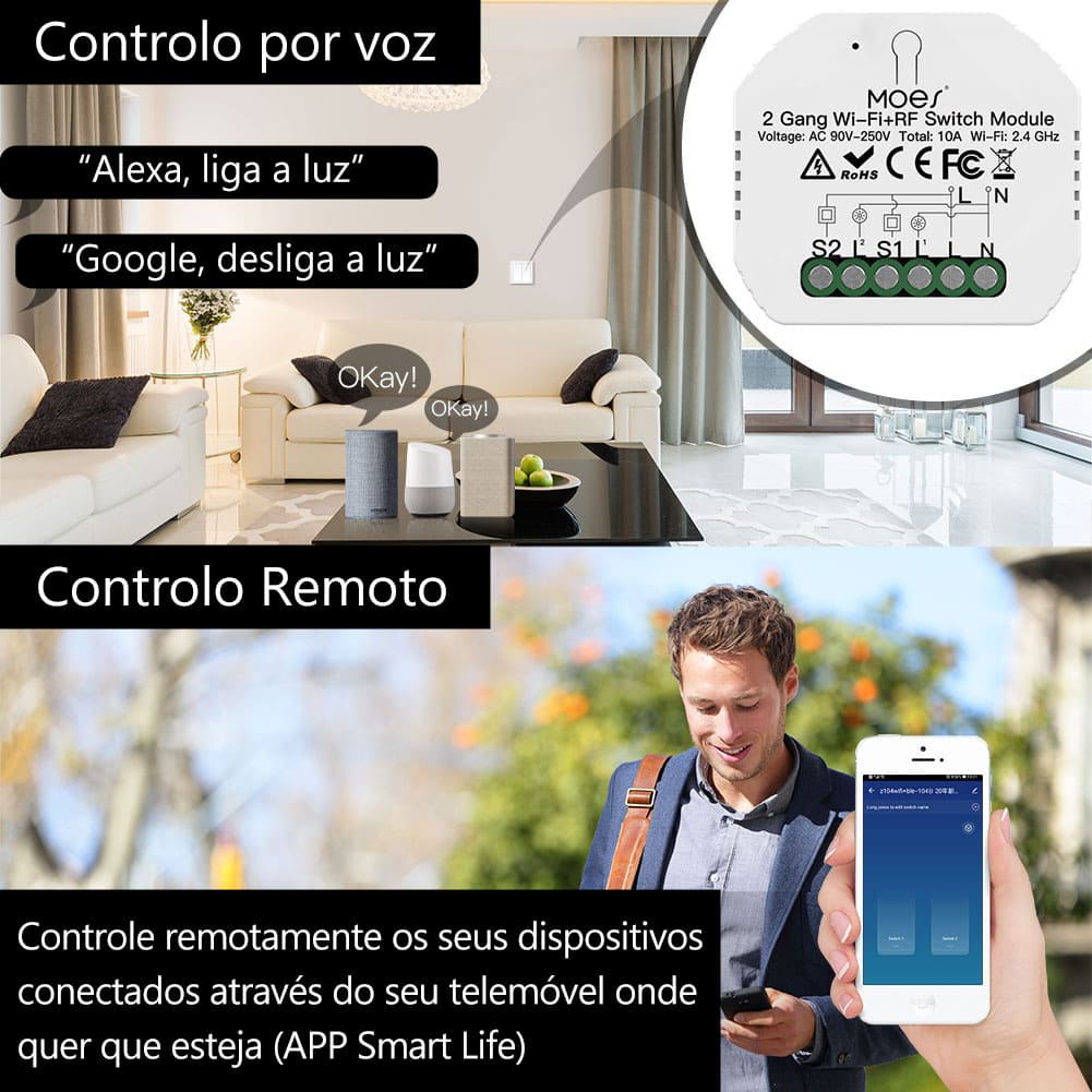 Módulo 2 canais Wi-Fi+RF433 DO3