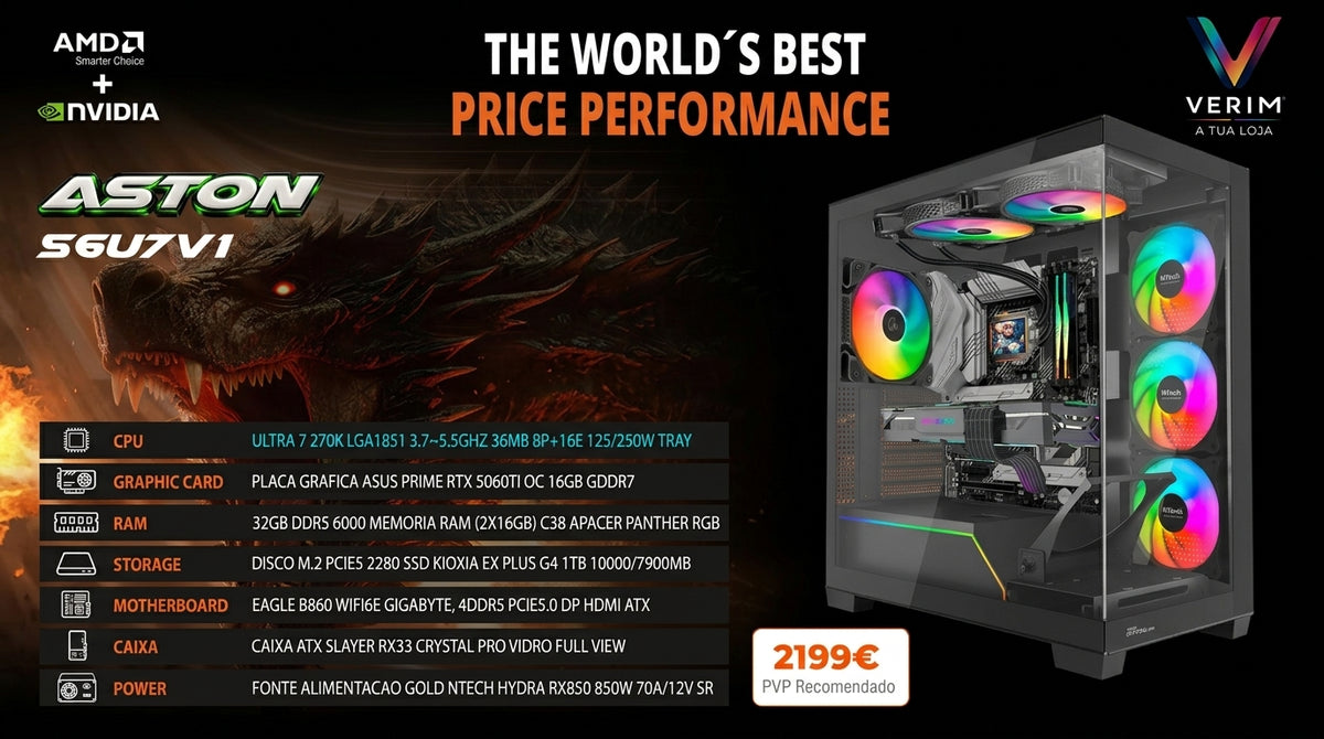 Computador Gaming Aston S6U7V1 – Intel Ultra 7 | RTX 5060 Ti 16GB | 32GB DDR5 | SSD 1TB Gen5