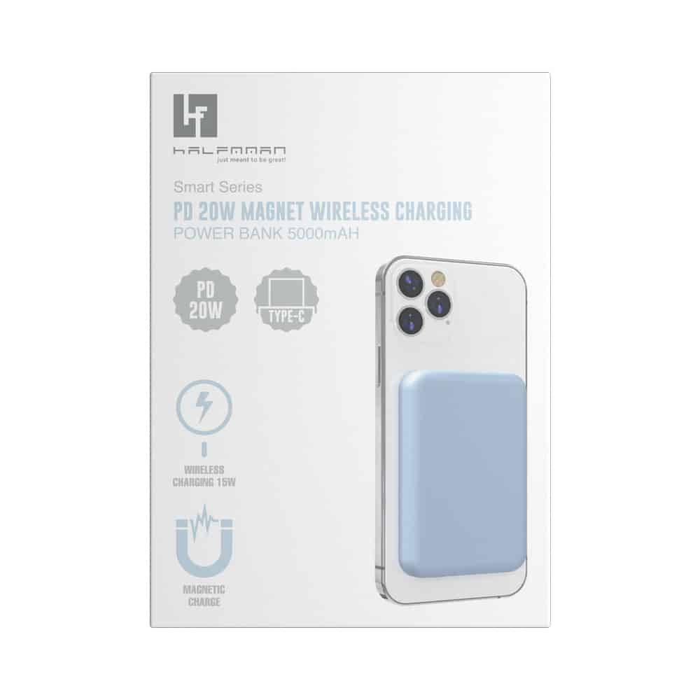 PowerBank Halfmman Magnet Wireless PD 20W Azul