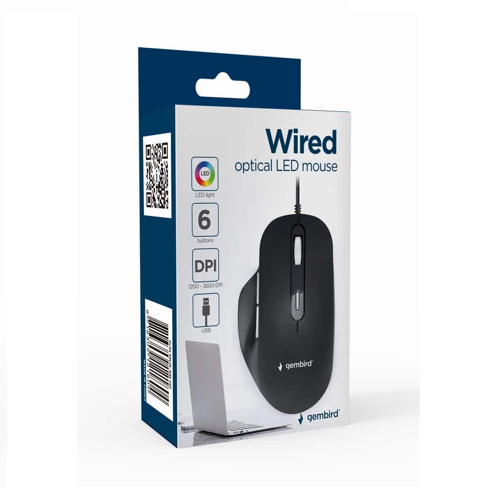 Rato Gembird Iluminado 6 Botões Confort Usb 2.0 Preto