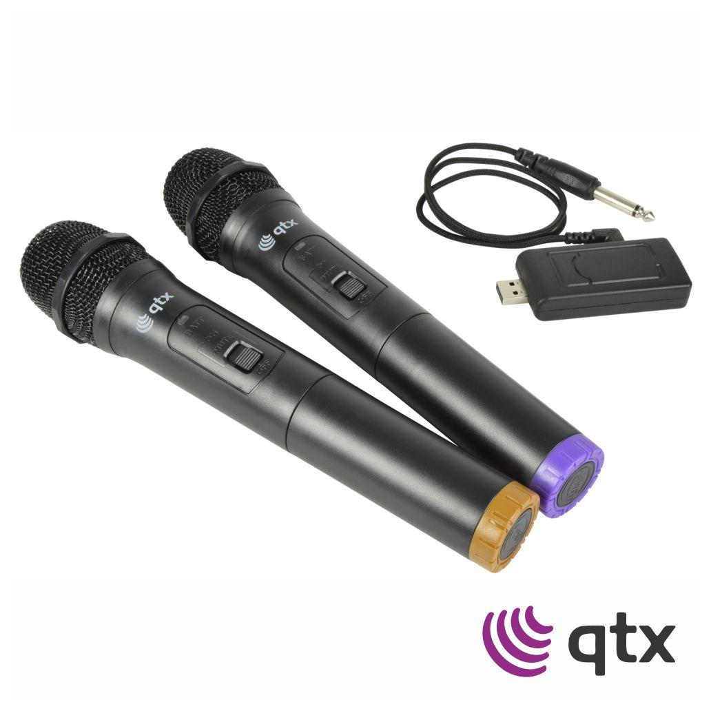 Conjunto 2x Microfones Mão S/ Fios UHF C/ Recetor USB QTX