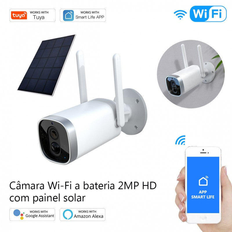 Câmara Wi-Fi a bateria 2MP HD com painel solar