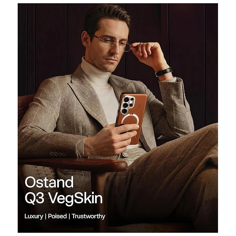 Torras Samsung S26 Ultra Ostand Spin Vegskin Series Amber Brown