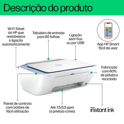 Impressora HP DeskJet 2820e Multifuncional Cor Branca WIFI Compacta