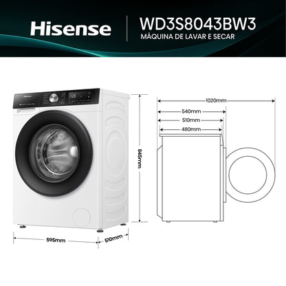 Máquina de Lavar e Secar Roupa Serie 3S, 8/5 Kg - WD3S8043BW3