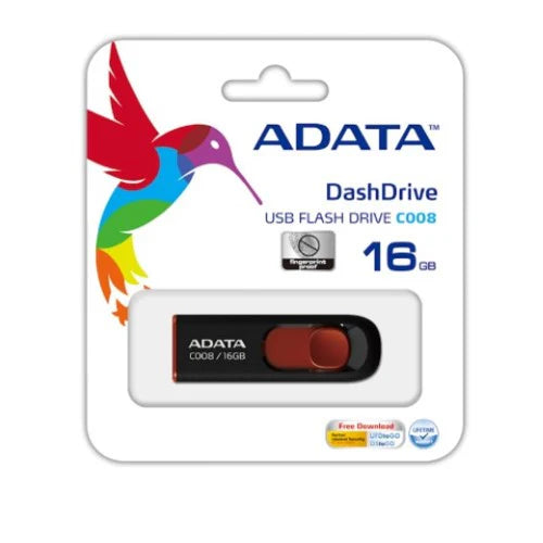 FLASH MEMORY 16GB USB2 ADATA C008 BLACK/RED