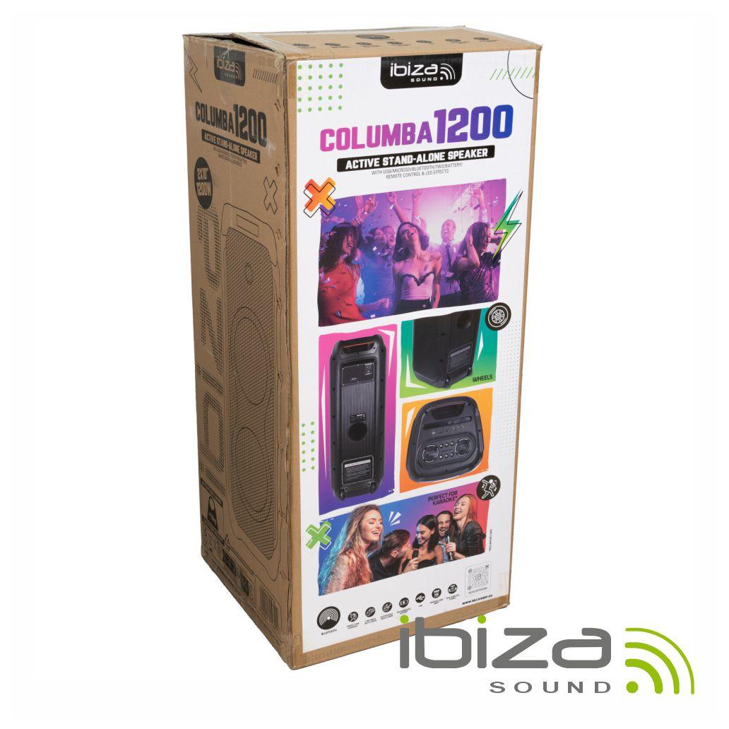 Coluna Amplificada 2x10" 1200W USB/SD/AUX/BT LED TWS IBIZA
