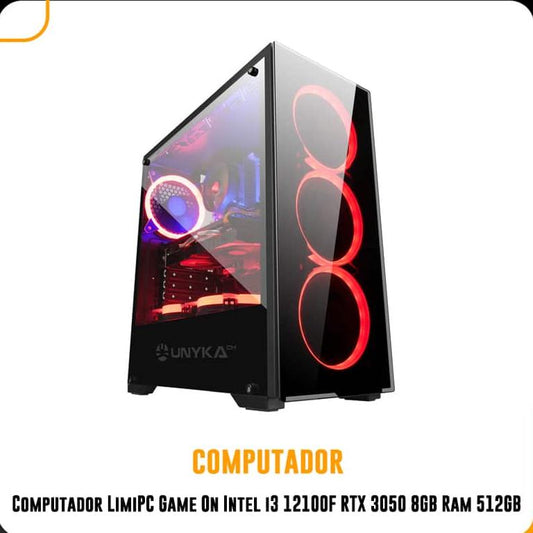 PC Computador LimiPC Game On Intel i3 12100F RTX 3050 8GB Ram 512GB