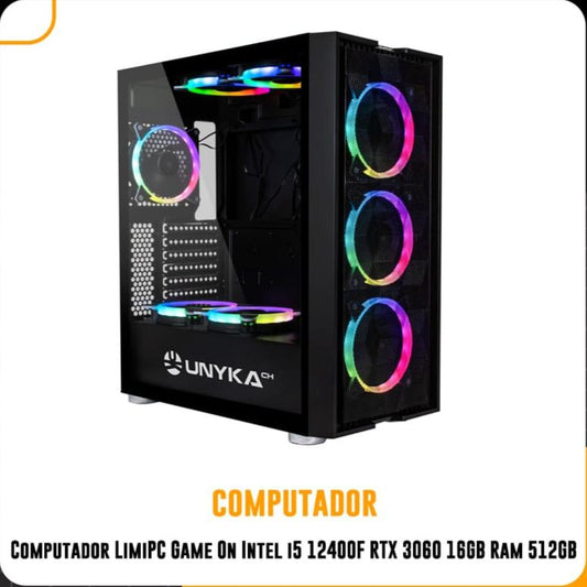 PC Computador LimiPC Game On Intel i5 12400F RTX 3060 16GB Ram 512GB