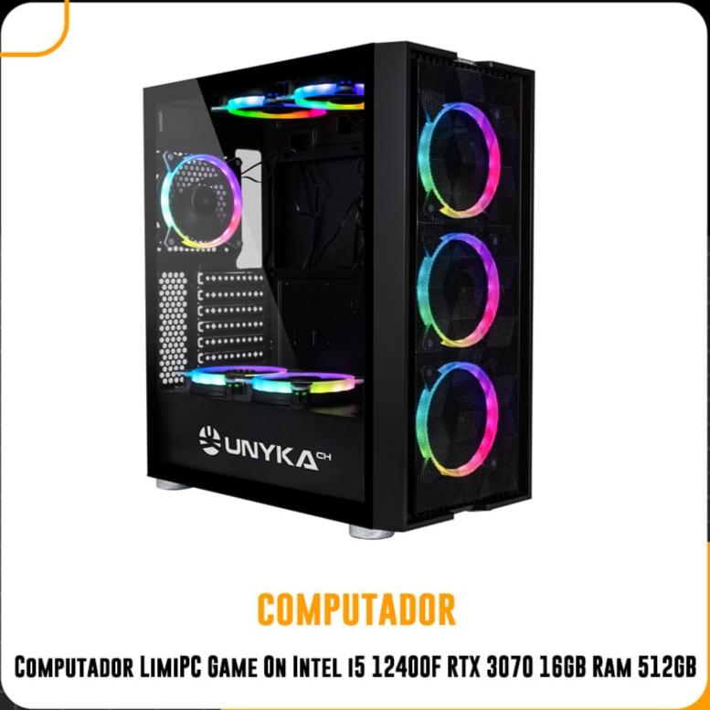 PC Computador LimiPC Game On Intel i5 12400F RTX 3070 16GB Ram 512GB