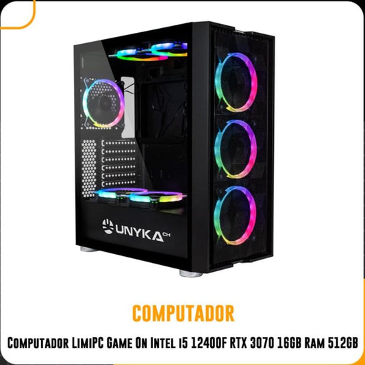PC Computador LimiPC Game On Intel i5 12400F RTX 3070 16GB Ram 512GB