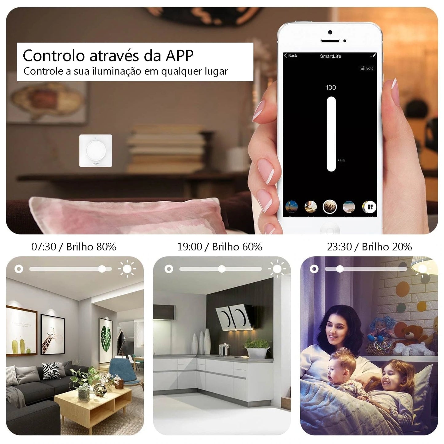 Interruptor Dimmer Rotativo Wi-Fi + RF433 DO3