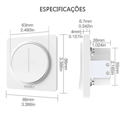 Interruptor Dimmer Touch Wi-Fi + RF433 DO3