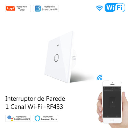 Interruptor de Parede Touch Vidro  Wi-Fi+RF433 DO3