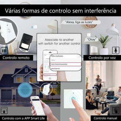 Interruptor de Parede Touch Vidro  Wi-Fi+RF433 DO3