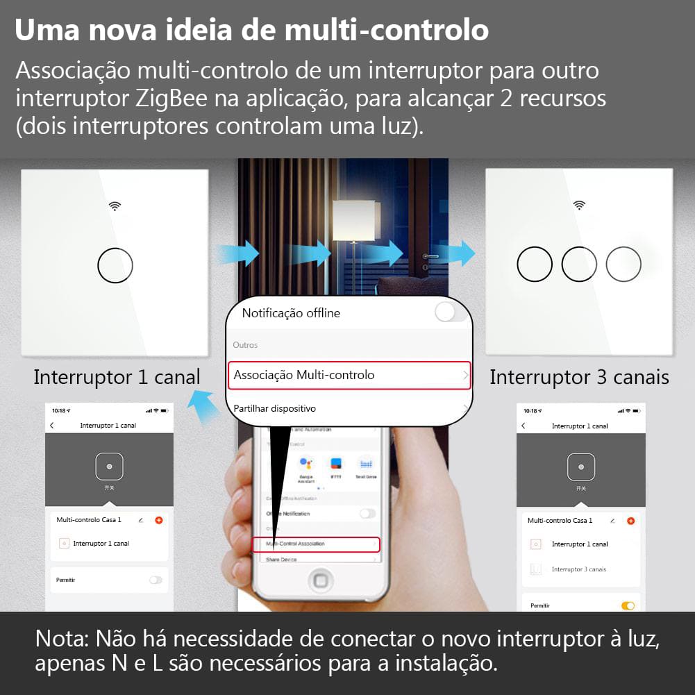 Interruptor de Parede Touch Vidro  Wi-Fi+RF433 DO3