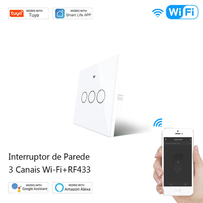 Interruptor de Parede Touch Vidro  Wi-Fi+RF433 DO3