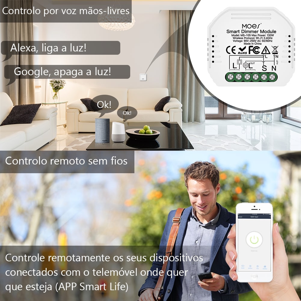 Módulo Dimmer 1 canal Wi-Fi+RF433 DO3