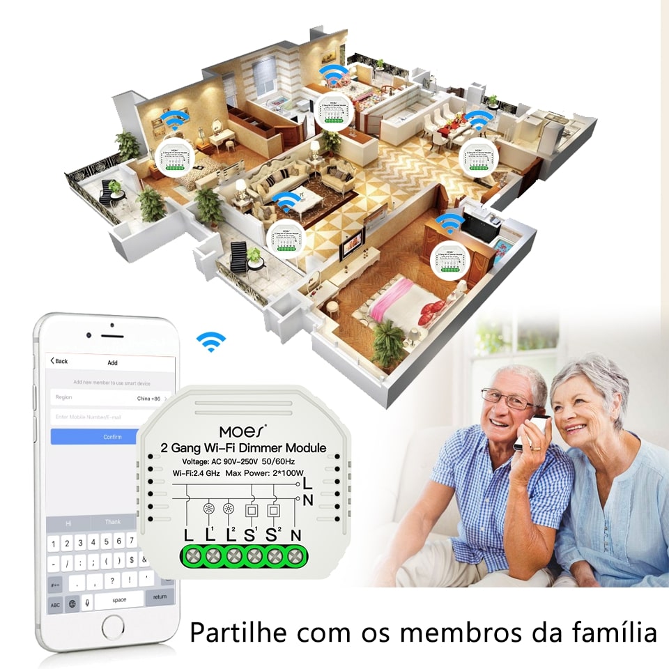 Módulo Dimmer 2 canais Wi-Fi+RF433 DO3