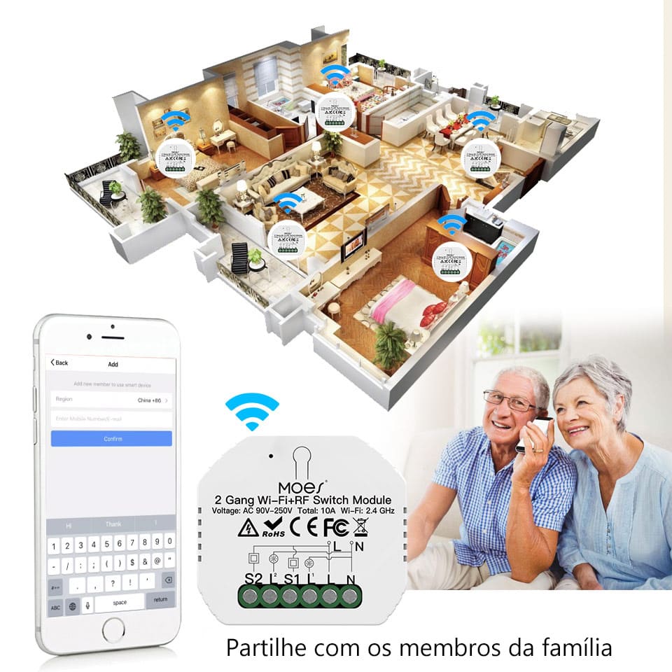 Módulo 2 canais Wi-Fi+RF433 DO3