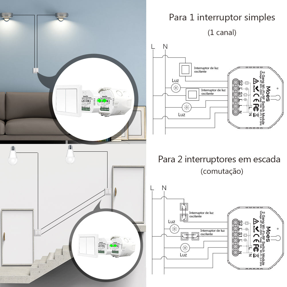 Módulo 2 canais Wi-Fi+RF433 DO3