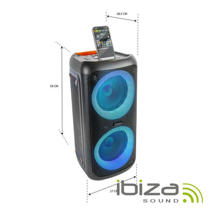Coluna Amplificada 2x10" 1400W LED USB/MicroSD/AUX/TWS IBIZA