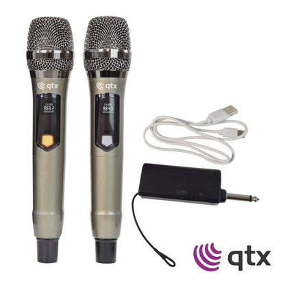 Conjunto 2x Microfones UHF S/ Fios C/ Recetor QTX