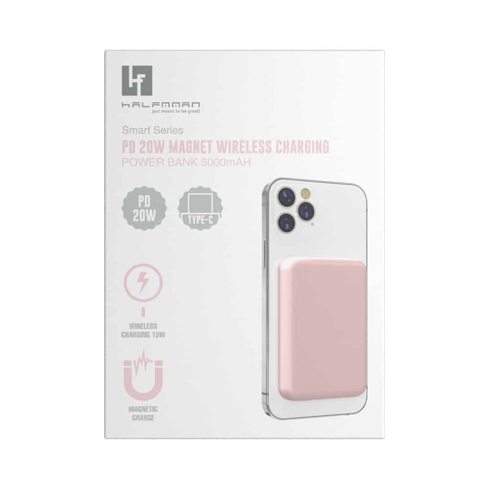 PowerBank Halfmman Magnet Wireless PD 20W Rosa