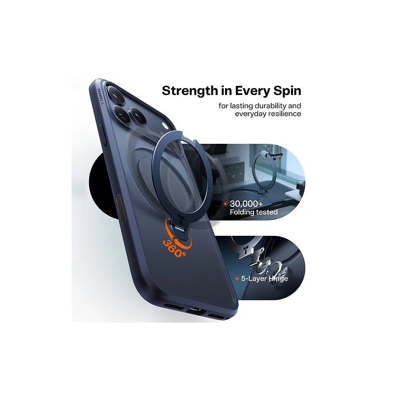 Torras iPhone 17 Pro Max Ostand Spin Série Azul Marinho
