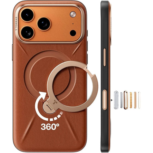 Torras iPhone 17 Pro Ostand Spin Vegskin Series Brown