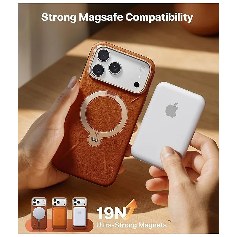 Torras iPhone 17 Pro Max Ostand Spin Vegskin Series Brown