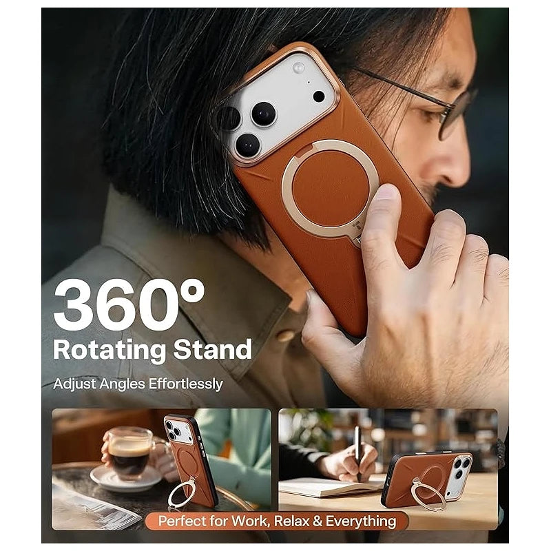 Torras iPhone 17 Pro Max Ostand Spin Vegskin Series Brown