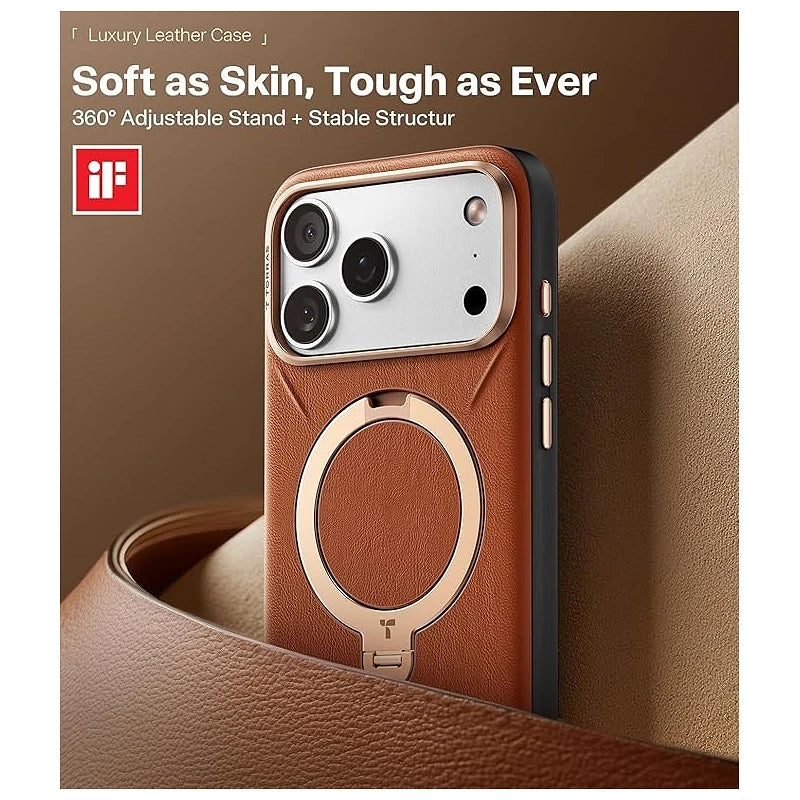 Torras iPhone 17 Pro Max Ostand Spin Vegskin Series Brown