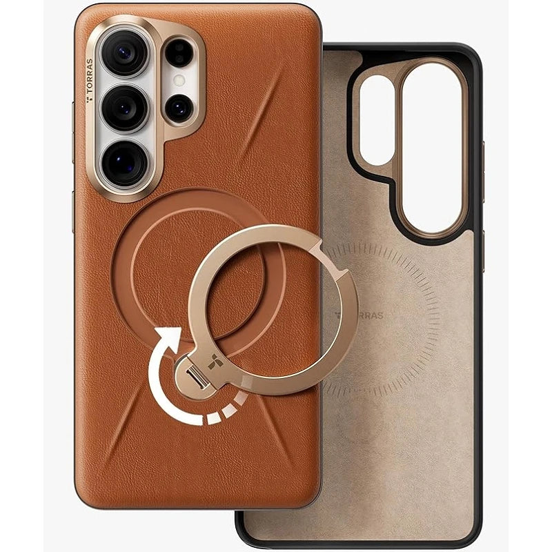 Torras Samsung S26 Ultra Ostand Spin Vegskin Series Amber Brown