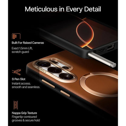 Torras Samsung S26 Ultra Ostand Spin Vegskin Series Amber Brown