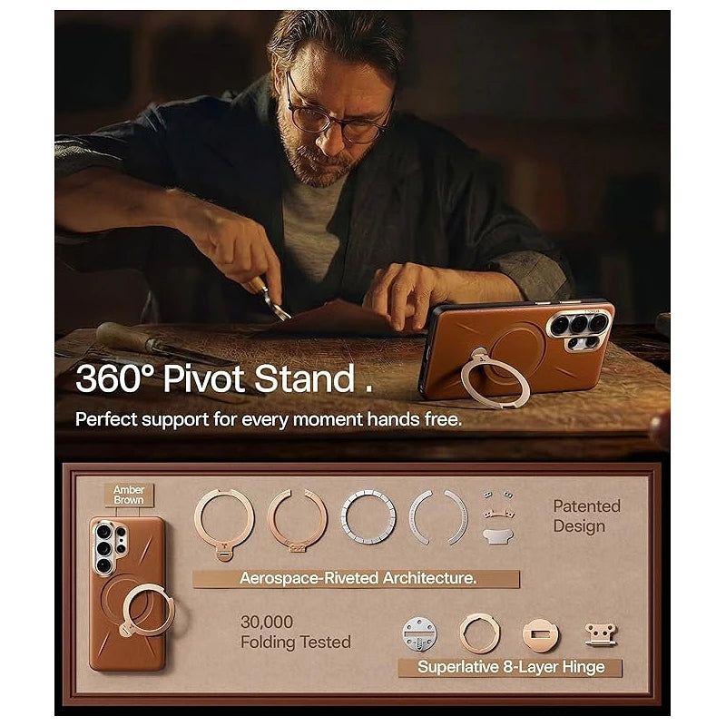 Torras Samsung S26 Ultra Ostand Spin Vegskin Series Amber Brown