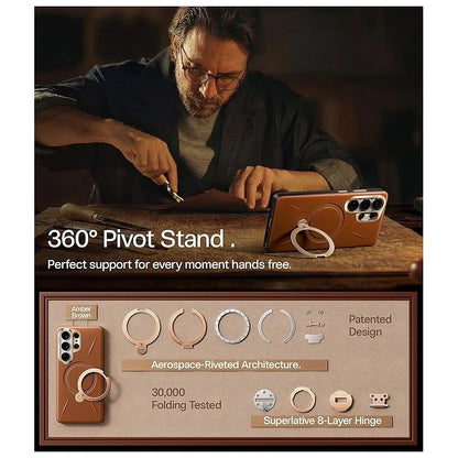 Torras Samsung S26 Ultra Ostand Spin Vegskin Series Amber Brown