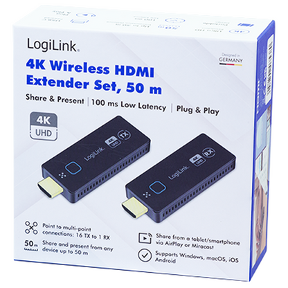 Logilink HDW0111 - Extensor de vídeo (TX+RX) BYOD sem fio Wireless HDMI 4K - até 50m
