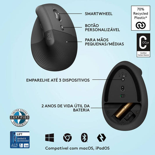 RATO LOGITECH  Lift  RF Wireless + Bluetooth Ótico 4000