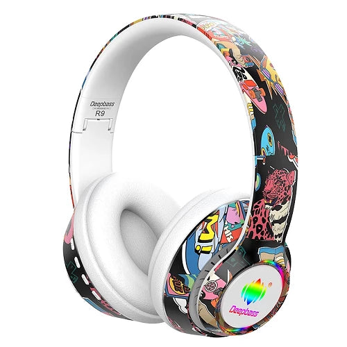 Auscultadores sem fio RGB Deepbass R9 com banda branca