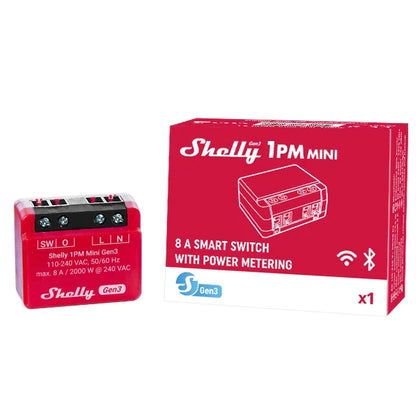 Shelly 1PM Mini Gen3 - Módulo para Interruptor de 1 botão com Monitorização de Energia WiFi/BT
