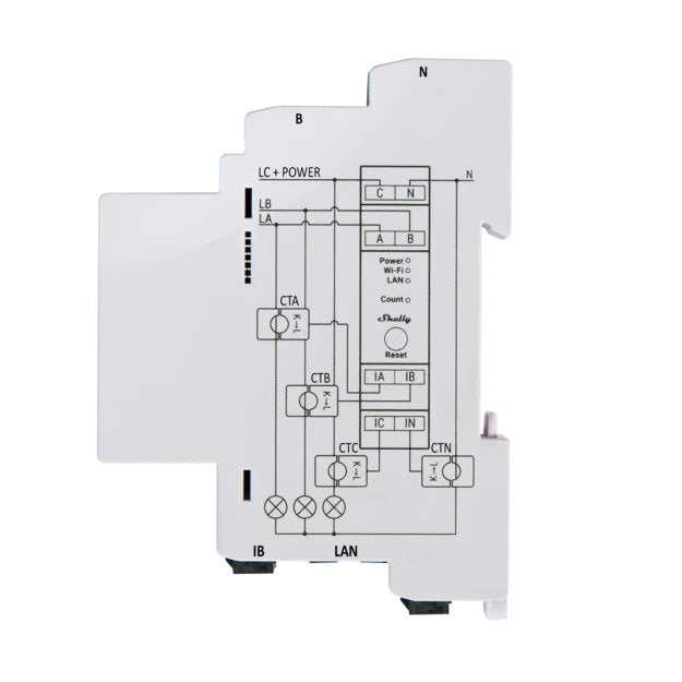 Shelly 3EM Pro - Medidor de energia trifásico Wifi + 3 núcleos 120 Amperes