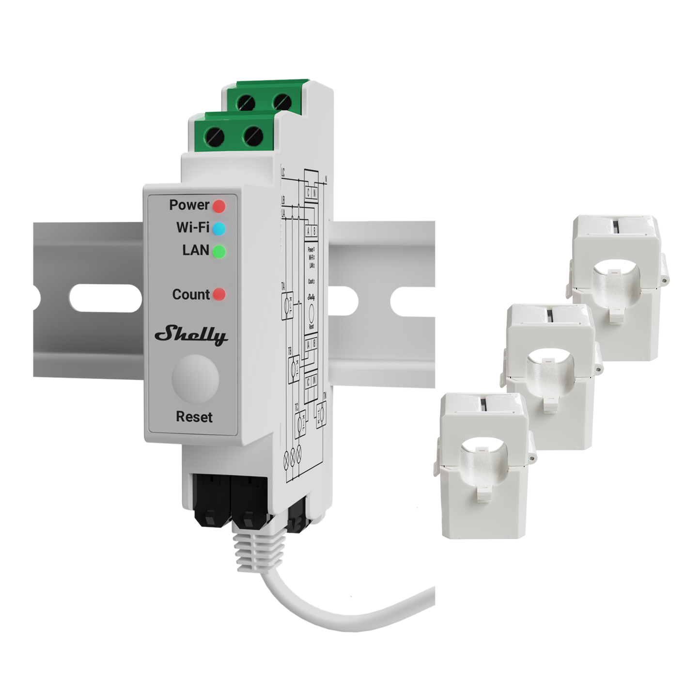 Shelly 3EM Pro - Medidor de energia trifásico Wifi + 3 núcleos 120 Amperes