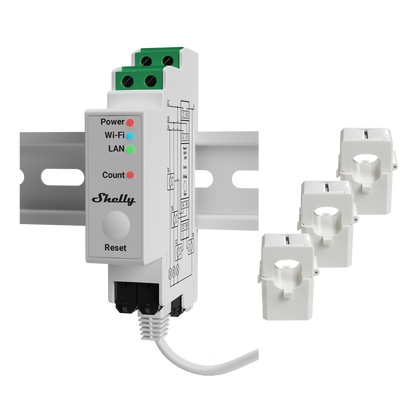 Shelly 3EM Pro - Medidor de energia trifásico Wifi + 3 núcleos 120 Amperes